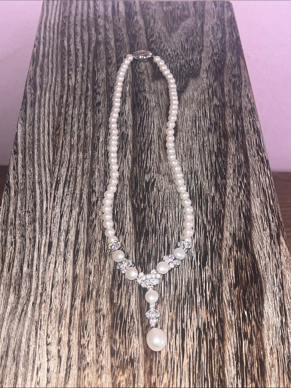 Macy's Pearl Necklace with Silver-Tone Rhinestone Y-Drop